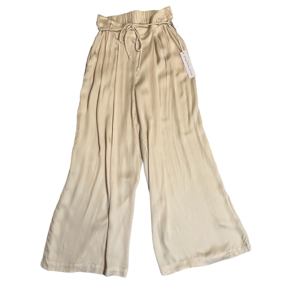 Young Fabulous & Broke Wide Leg Paperbag Waist Pants in Light Beige